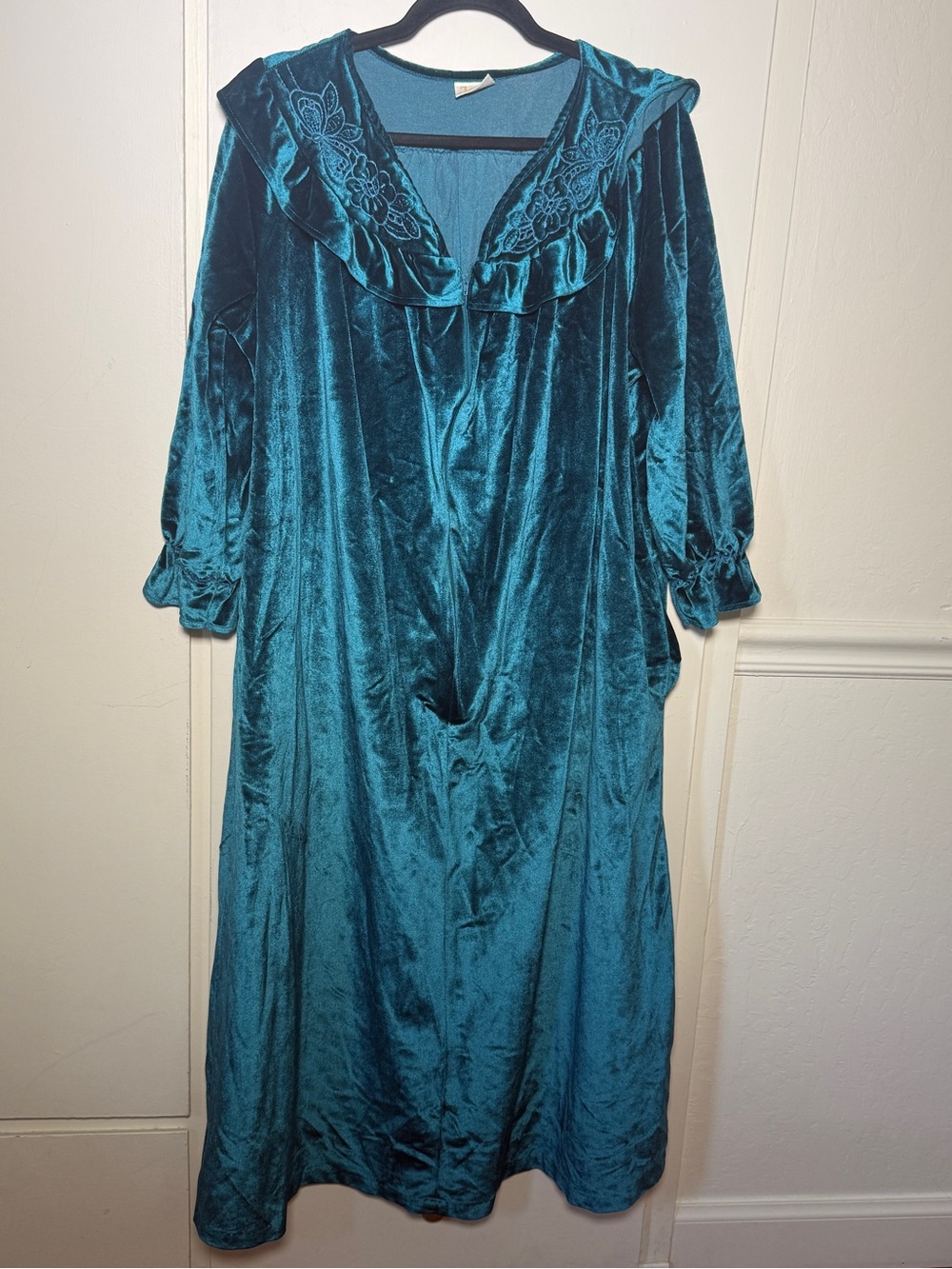 Ultimate Moods VTG Velvet Long Sleeve Nightgown Robe - Teal L/XL